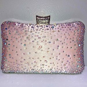 Cute Lulu Townsend pink bling clutch evening purse.